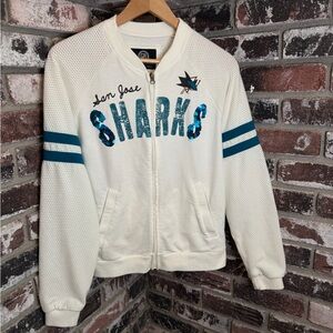 Women’s San Jose Sharks NHL Hockey Cotton Mesh Bomber Jacket Sequin Letters